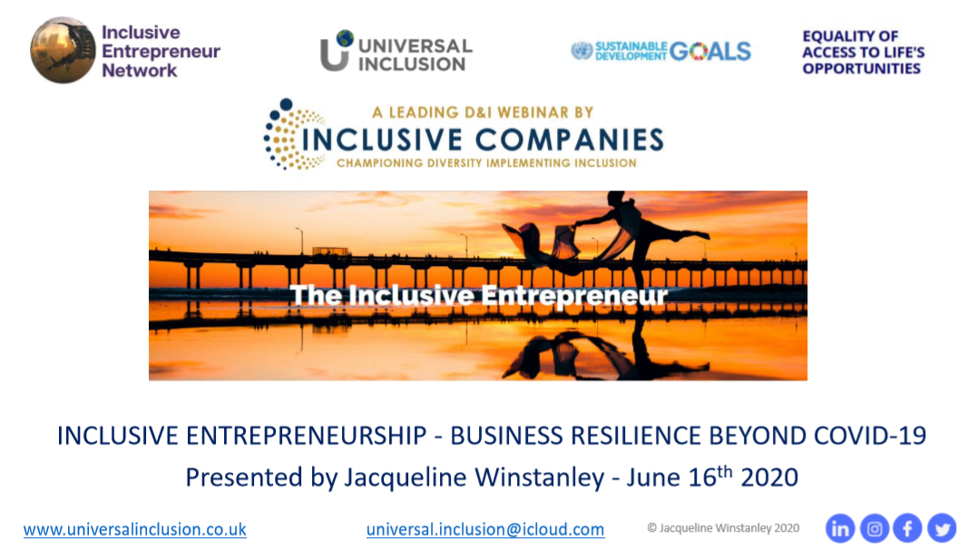 Presentation on Inclusive Entrepreneurship as part of D&I webinar by Inclusive Companies